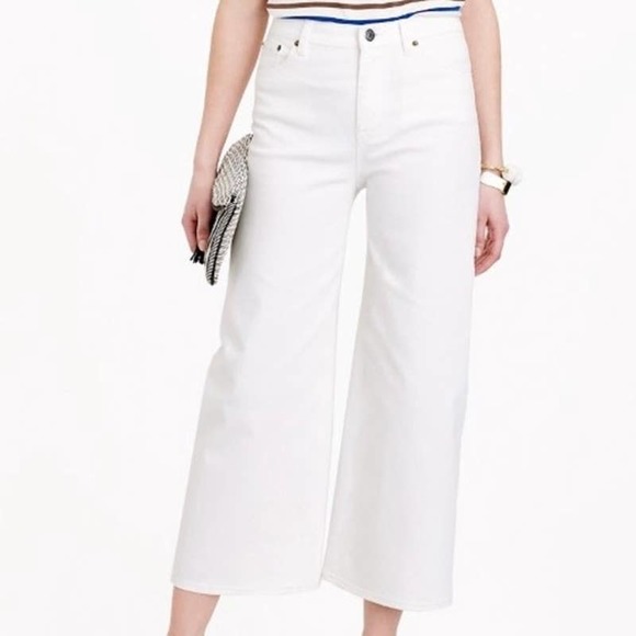 J. CREW Jeans Womens 28 White Rayner Wide Leg Cropped Denim Stretch - Picture 2 of 14